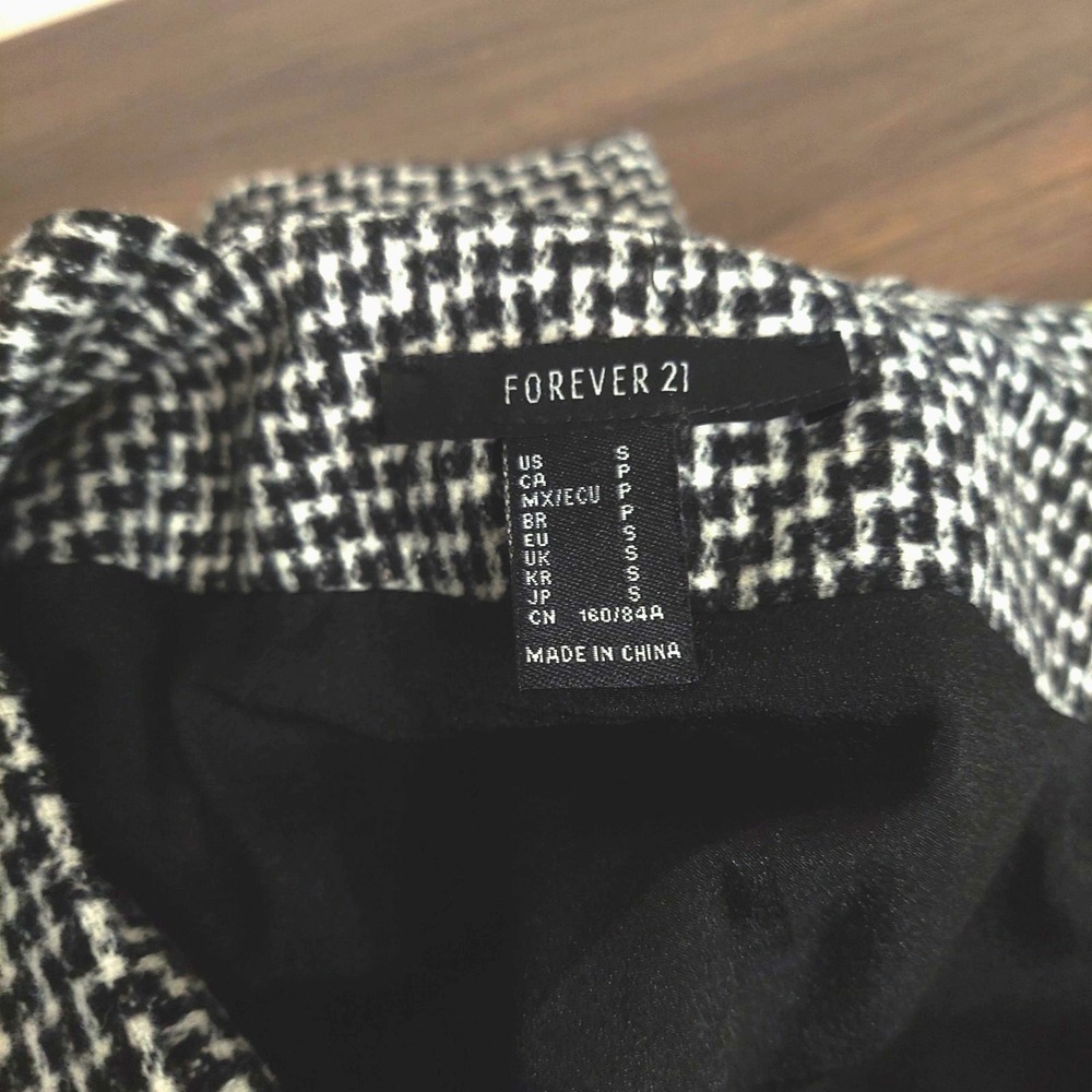 Forever 21 Houndstooth Pinafore Mini Dress S Suspender Preppy Academia Black‎ - Picture 10 of 14